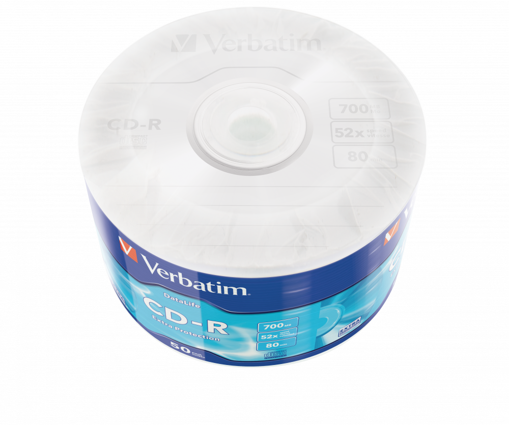 Verbatim CD-R 700MB Recordable Blank CD Disc Shrink Wrap 52x Speed (Pack of 50) Part No. 43787
