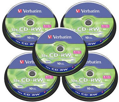 Verbatim Blank 700MB CD-RW 12x Speed Rewritable Media Disc Spindle 43480 (Pack of 10)