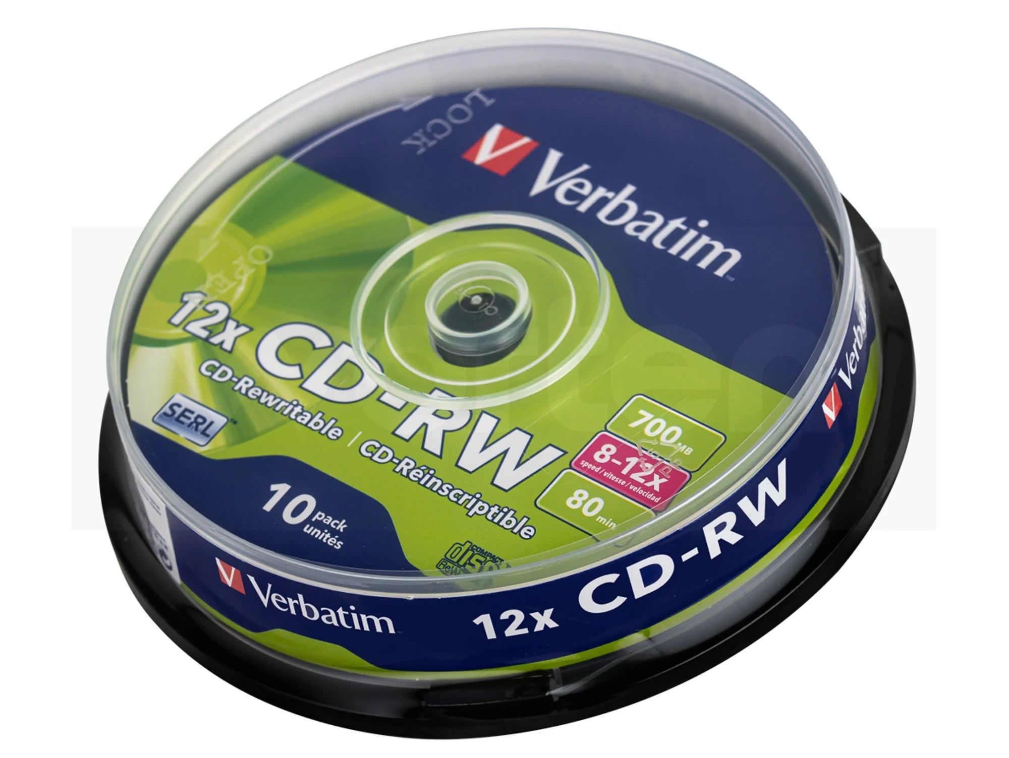 Verbatim Blank 700MB CD-RW 12x Speed Rewritable Media Disc Spindle 43480 (Pack of 10)