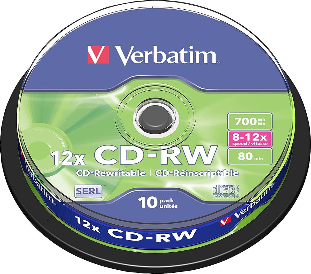 Verbatim Blank 700MB CD-RW 12x Speed Rewritable Media Disc Spindle 43480 (Pack of 10)