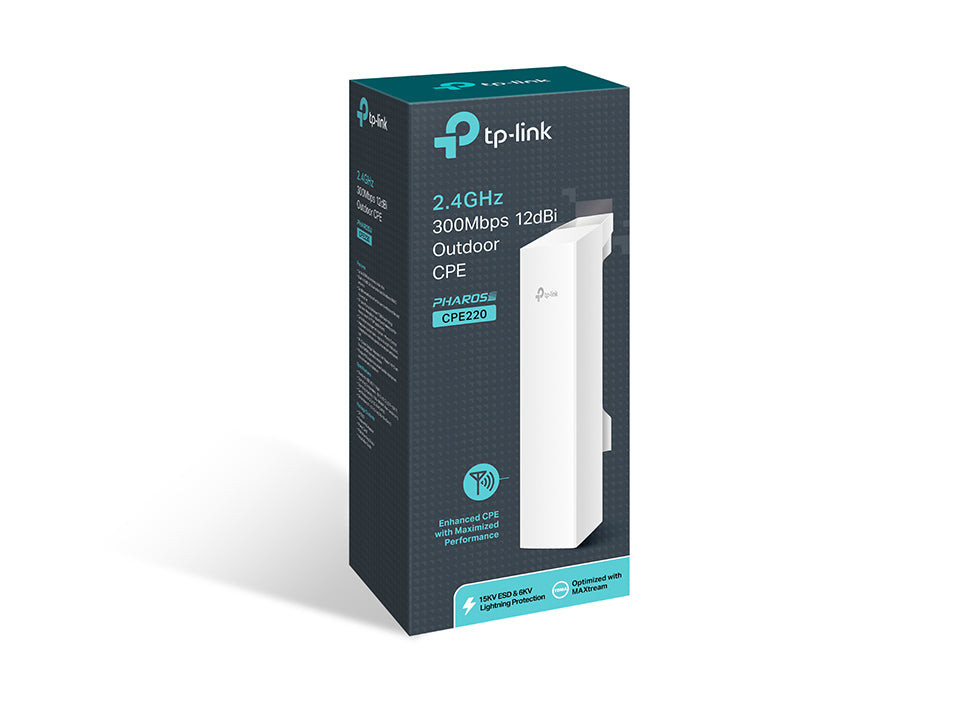 TP-Link CPE220 2.4GHz 300Mbps 12dBi Pharos Outdoor CPE with 2x2 dual-polarized directional MIMO antenna