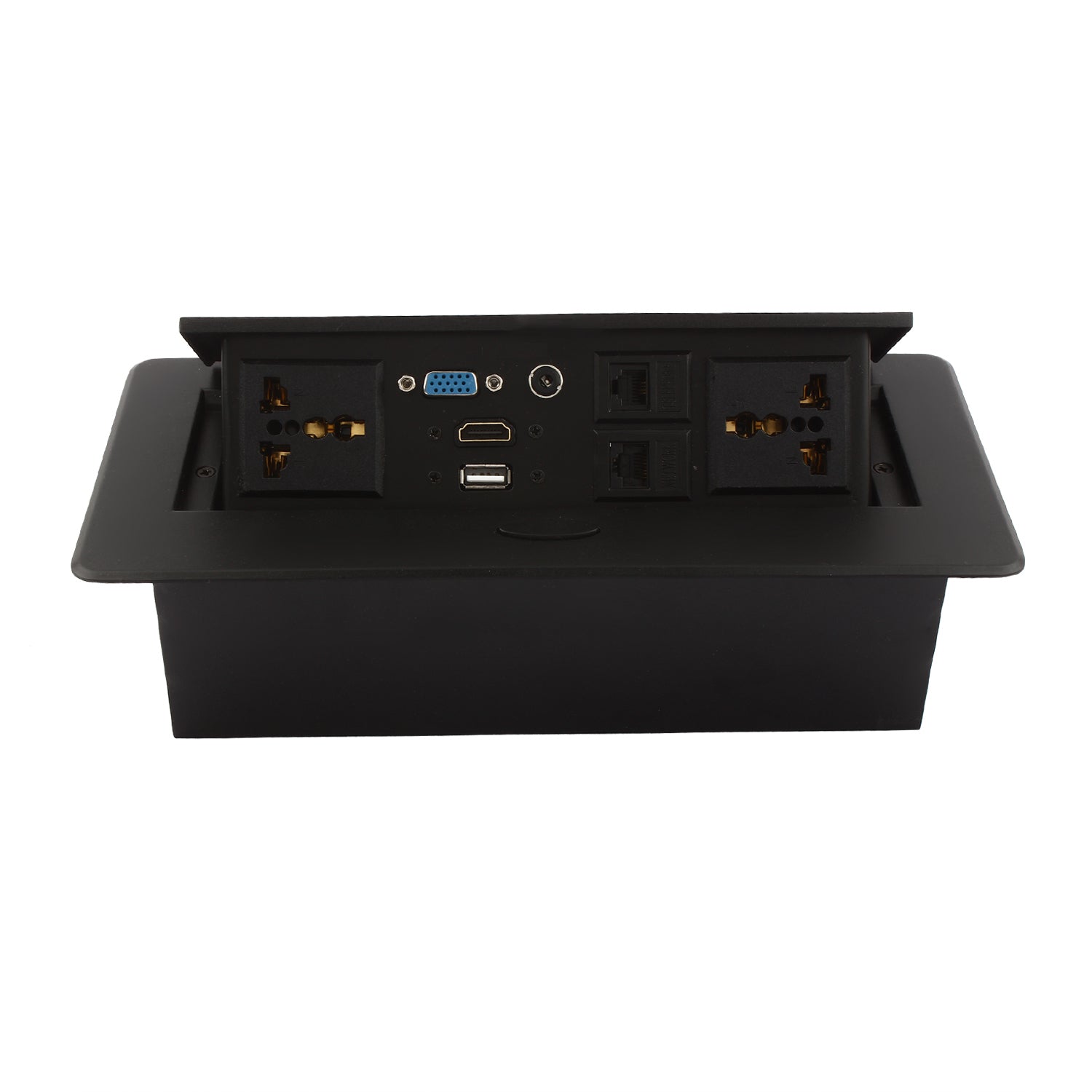 BOXNUBE Hydraulic Pop Up Box Cable Cubby with HDMI, Audio, LAN, USB & Power Ports