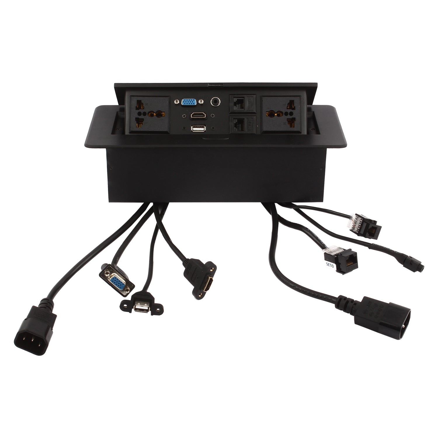 BOXNUBE Hydraulic Pop Up Box Cable Cubby with HDMI, Audio, LAN, USB & Power Ports