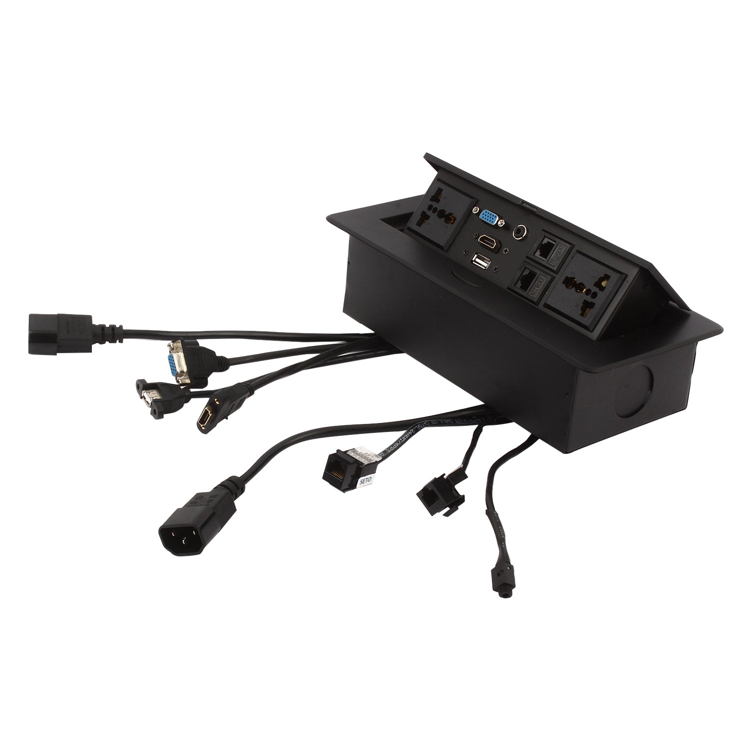 BOXNUBE Hydraulic Pop Up Box Cable Cubby with HDMI, Audio, LAN, USB & Power Ports