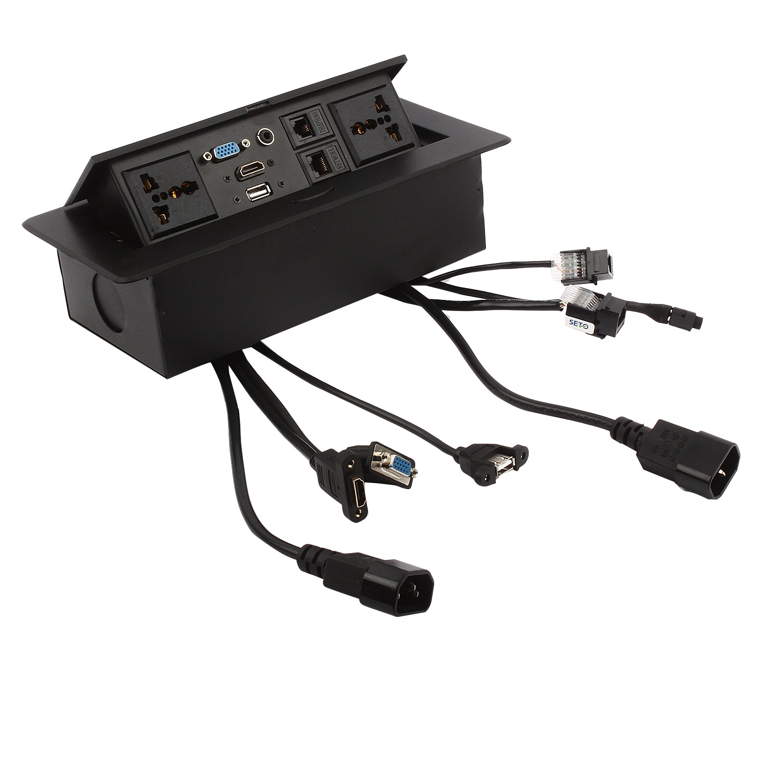 BOXNUBE Hydraulic Pop Up Box Cable Cubby with HDMI, Audio, LAN, USB & Power Ports