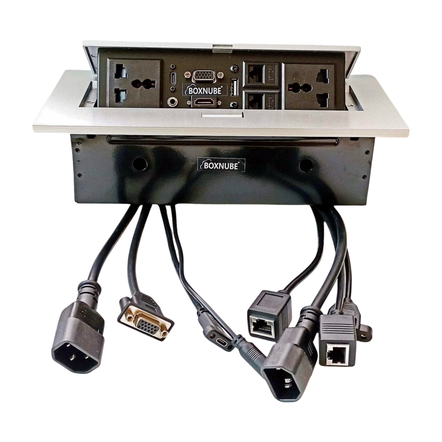BOXNUBE Hydraulic Pop Up Box Cable Cubby with HDMI, VGA, Audio, LAN, U