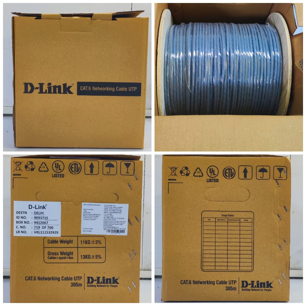 D-Link CAT6 UTP Ethernet Lan Cable 305M Roll 23AWG Solid Bare Copper Bundle - NCB-C6UGRYR-305