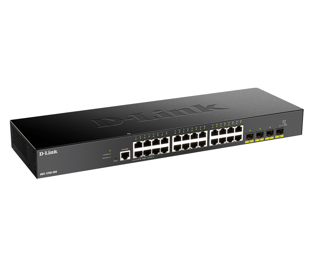 D-Link DGS-1250-28X 28-Port Smart Managed Switch with 10 Gigabit Uplinks | 24 Gigabit Ethernet Ports | 4 x 10G SFP+ ports