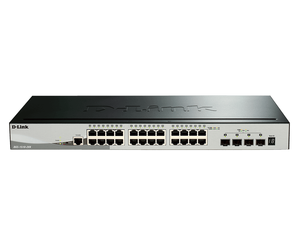 D-Link DGS-1510-28X 28-Port Smart Managed Stackable Switch with 10 Gigabit Uplinks | 24 Gigabit Ethernet Ports | 4 x 10G SFP+ ports