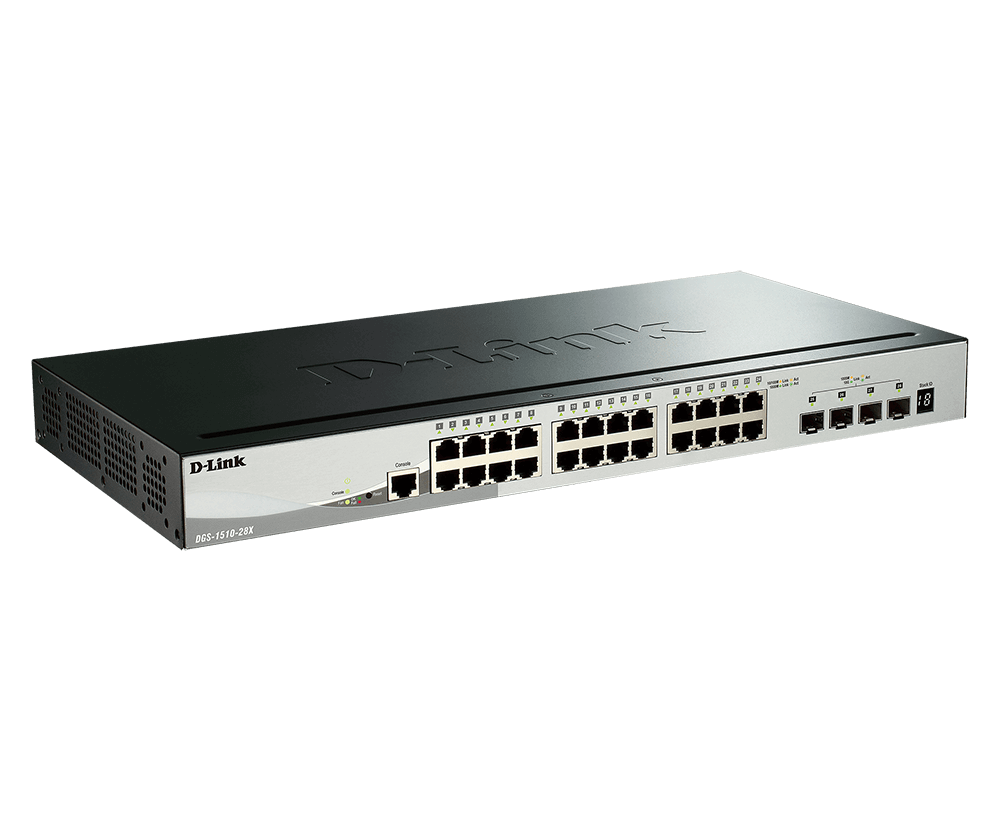 D-Link DGS-1510-28X 28-Port Smart Managed Stackable Switch with 10 Gigabit Uplinks | 24 Gigabit Ethernet Ports | 4 x 10G SFP+ ports