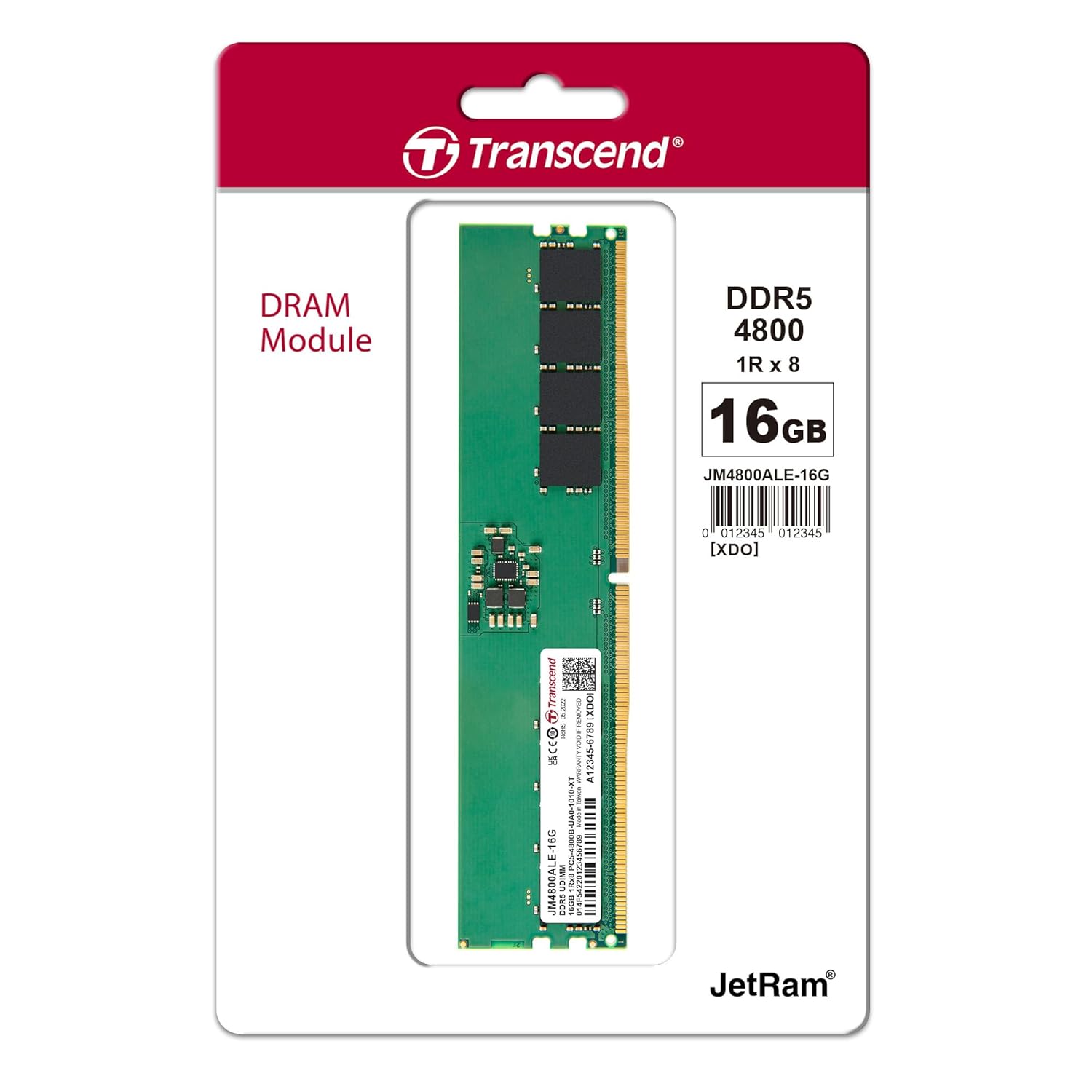 Transcend JetRam DDR5 4800 MHz U-DIMM CL40 1.1V Desktop RAM | 8GB, 16GB, 32GB