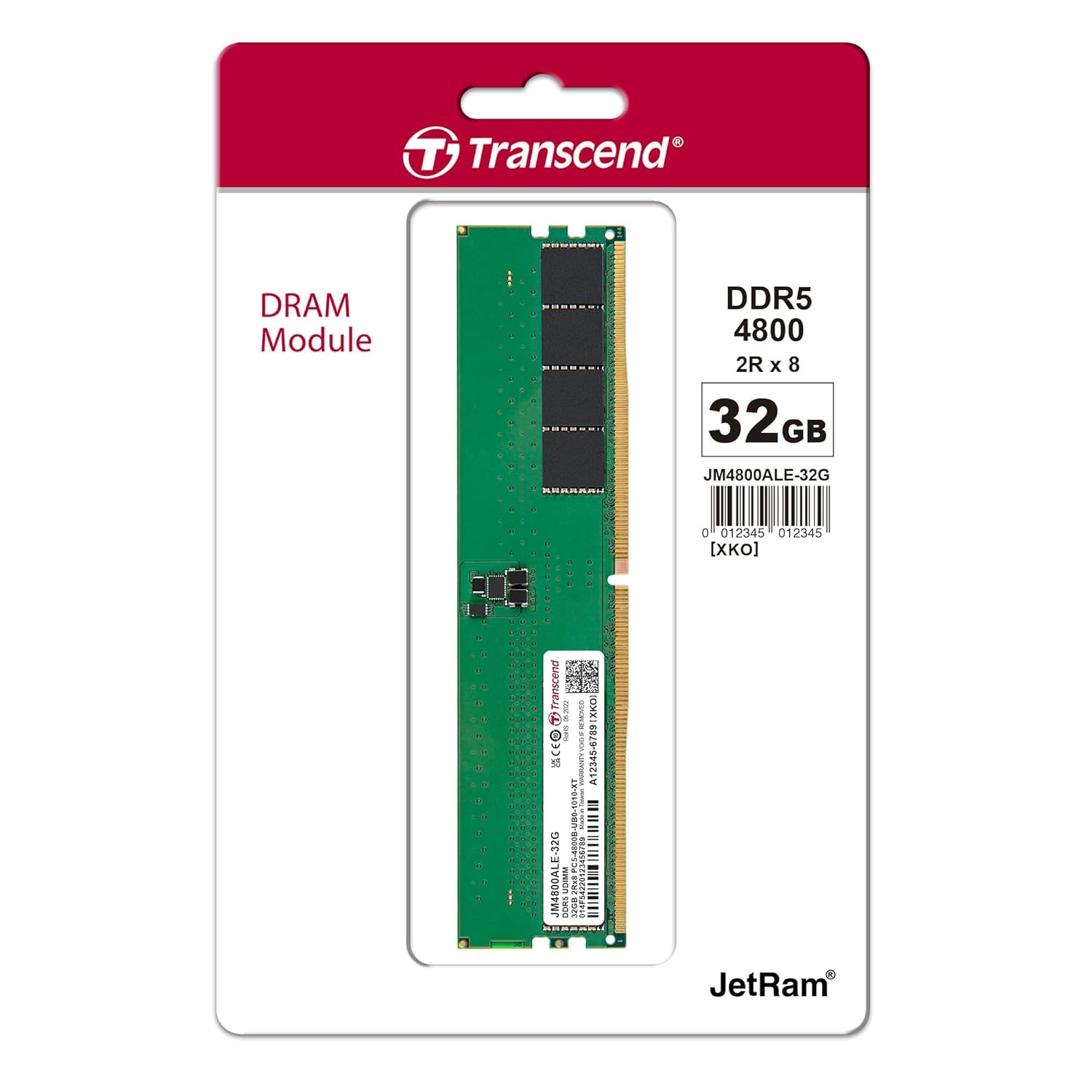 Transcend JetRam DDR5 4800 MHz U-DIMM CL40 1.1V Desktop RAM | 8GB, 16GB, 32GB