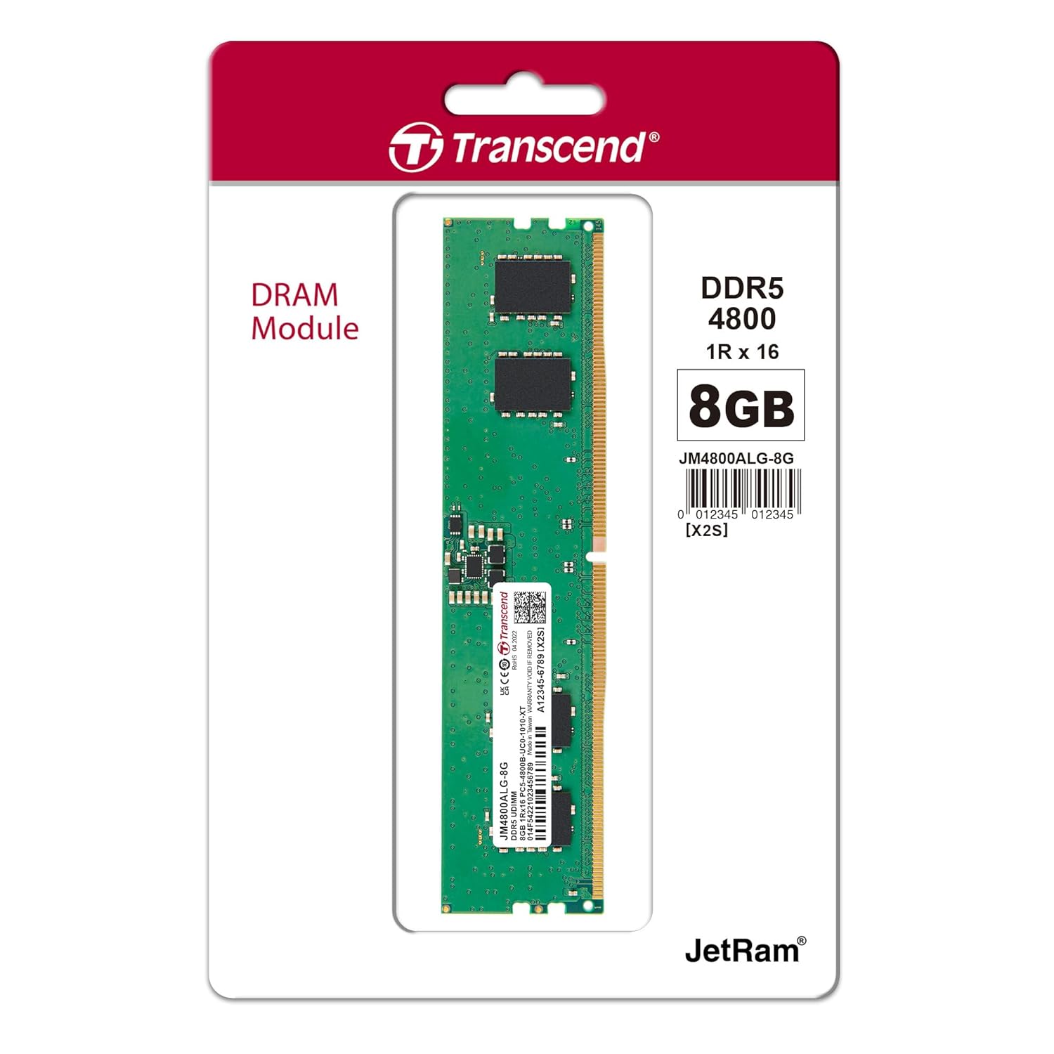 Transcend JetRam DDR5 4800 MHz U-DIMM CL40 1.1V Desktop RAM | 8GB, 16GB, 32GB