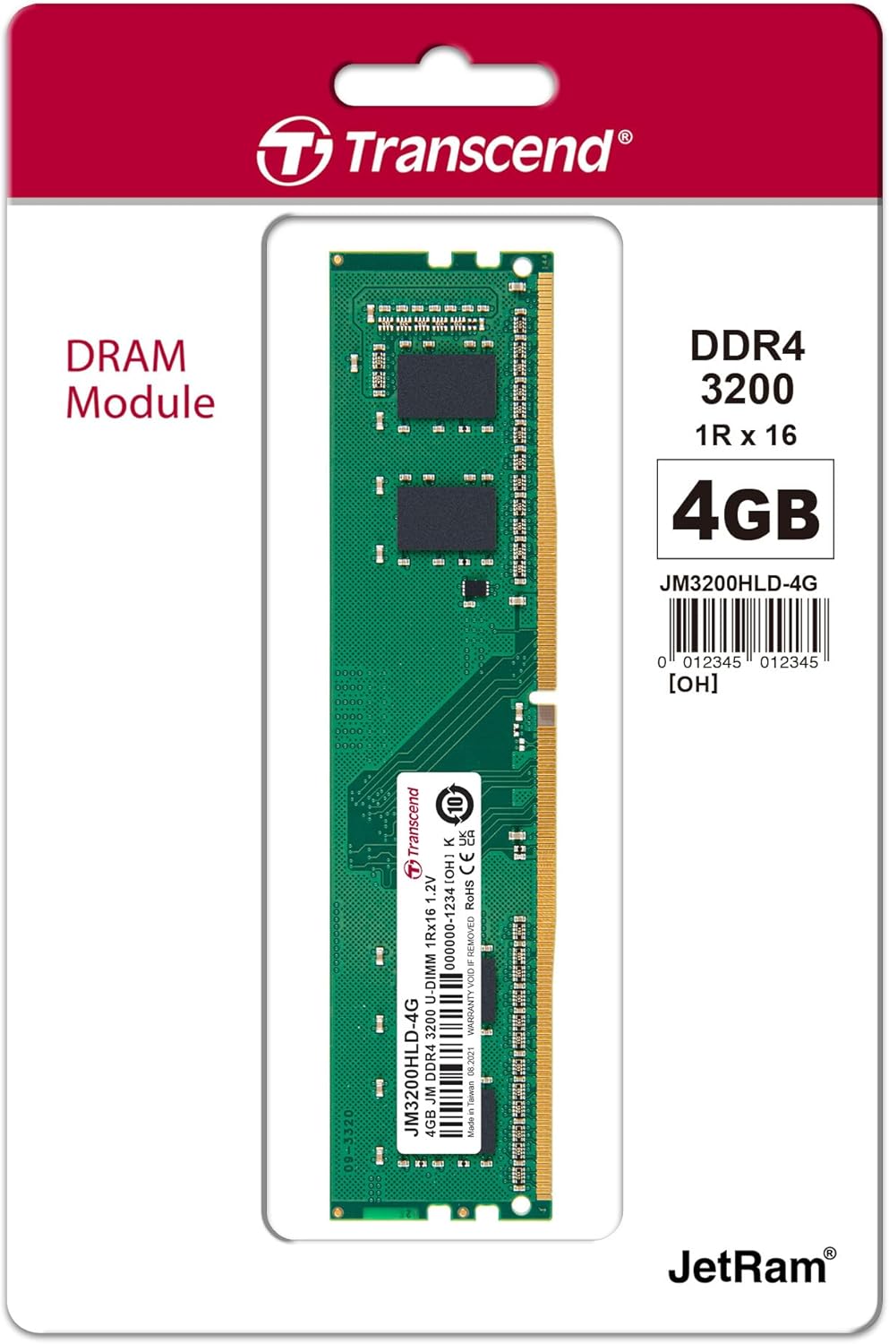 Transcend JetRam Memory DDR4 3200MHz U-DIMM Desktop RAM | 1Rx16, CL22, 1.2V | 4GB, 8GB