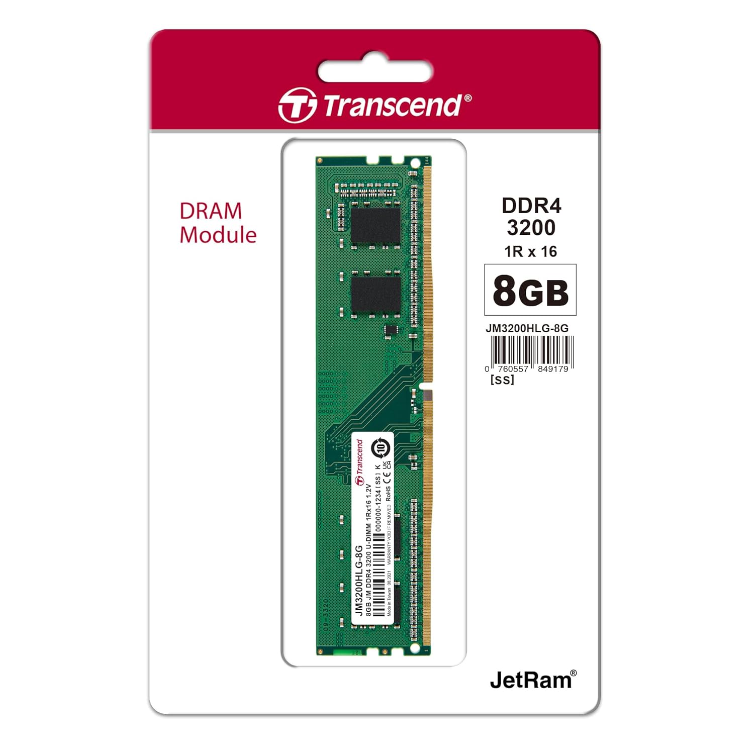 Transcend JetRam Memory DDR4 3200MHz U-DIMM Desktop RAM | 1Rx16, CL22, 1.2V | 4GB, 8GB