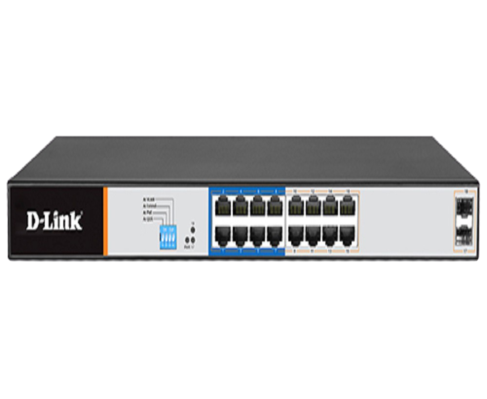 D-Link DGS-F1018P-E 16 Port PoE+ Unmanaged Gigabit Switch with 2x Gigabit Uplink Ports | 150W, 250m with Extend Mode