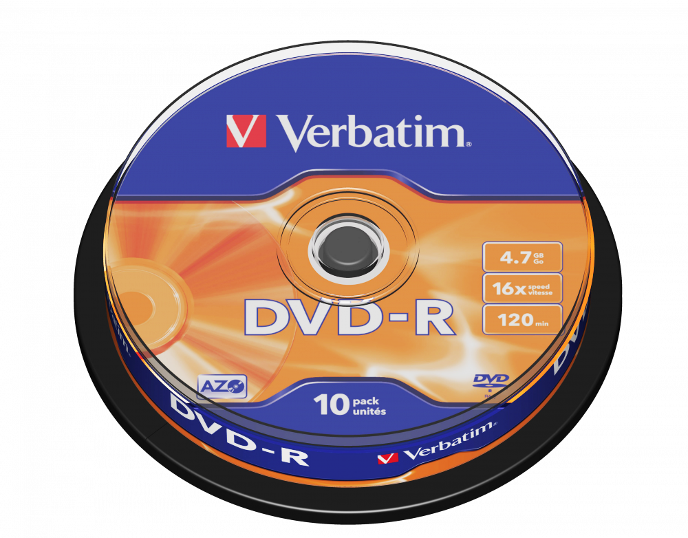 Verbatim DVD-R 4.7GB Recordable Blank DVD Spindle 16x Speed (Pack of 10) Part No. 43523