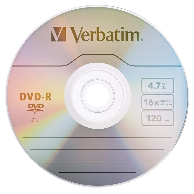 Verbatim DVD-R 4.7GB Recordable Blank DVD Shrink Wrap 16x Speed (Pack of 50) Part No. 43791
