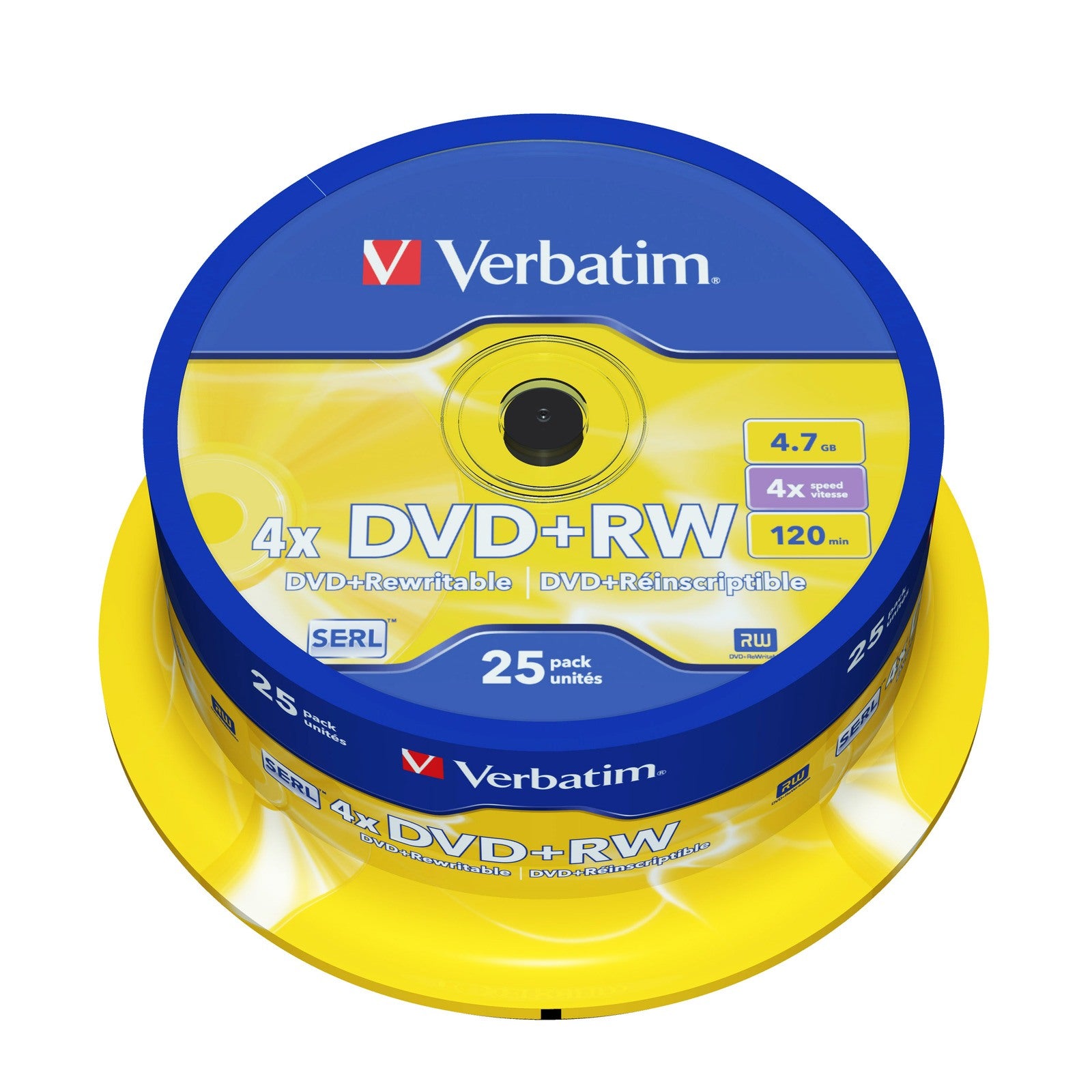 Verbatim 4.7GB DVD+RW 4x Speed Spindle Blank Discs 43489 (Pack of 25)