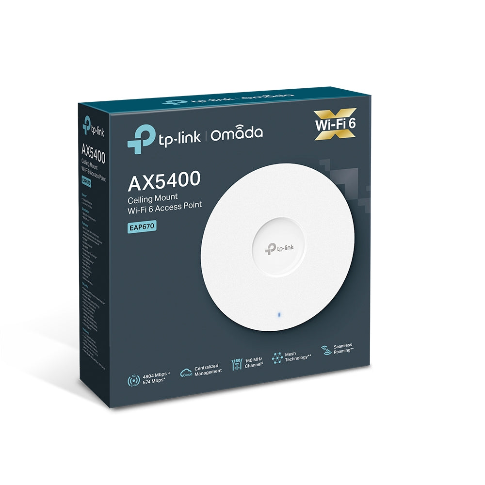 TP-Link EAP670 AX5400 Ceiling Mount WiFi 6 Access Point | PoE+ Powered, 160 MHz Channel, 2.5GE Port