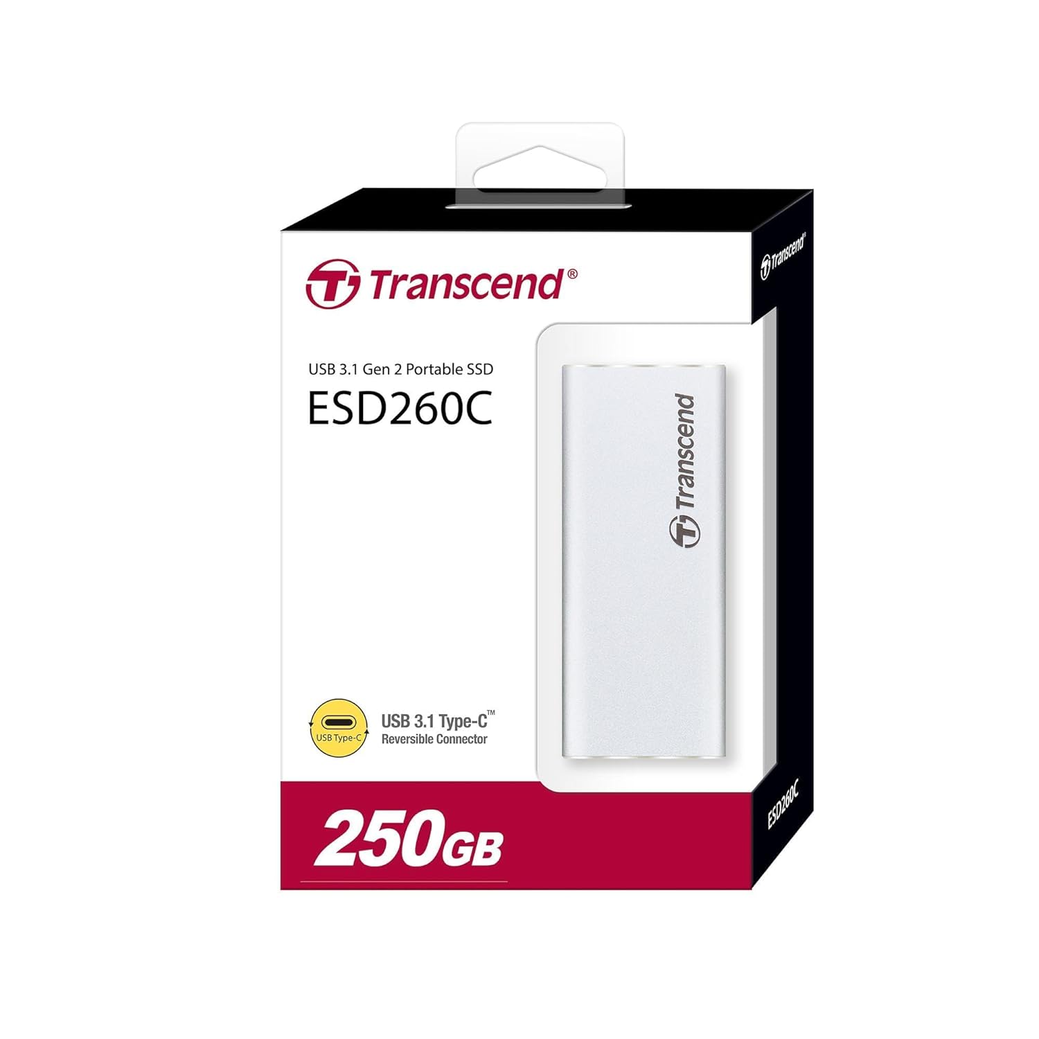 Transcend ESD260C USB Type C USB 3.1 Gen 2 Portable SSD | Up to 520 MB/s | Metal Body | 250GB/500GB/1TB