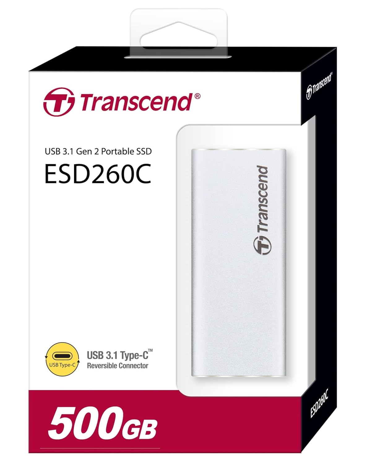 Transcend ESD260C USB Type C USB 3.1 Gen 2 Portable SSD | Up to 520 MB/s | Metal Body | 250GB/500GB/1TB