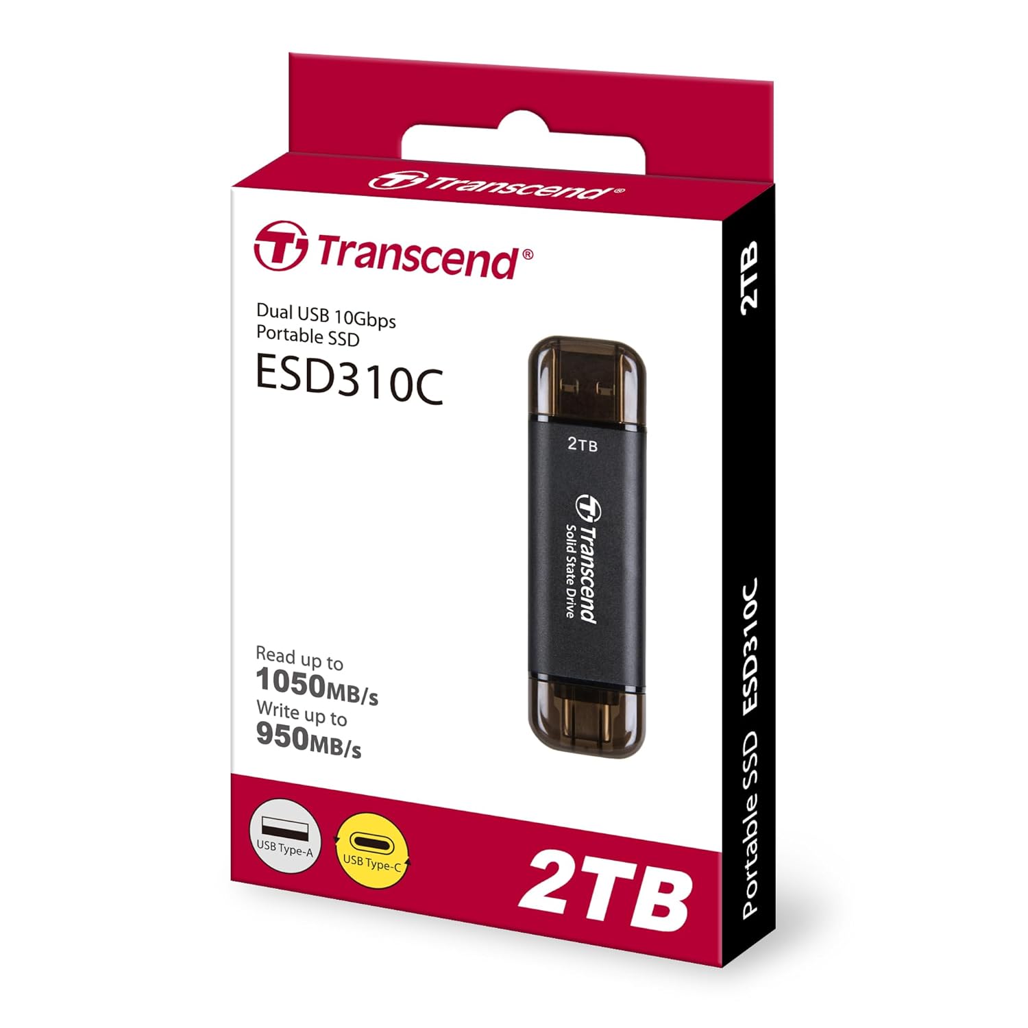 Transcend 310C 2-in-1 Portable External SSD with USB C & USB A Ports | Up to 1,050 MB/s | 512GB, 1TB, 2TB Available