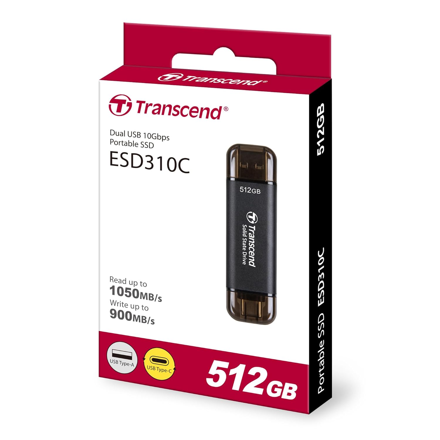 Transcend 310C 2-in-1 Portable External SSD with USB C & USB A Ports | Up to 1,050 MB/s | 512GB, 1TB, 2TB Available