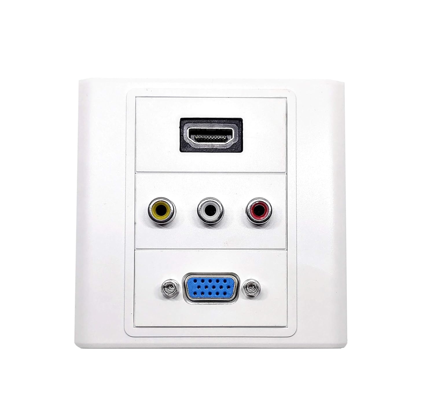 BOXNUBE Multimedia Modular Wall Face Plate with HDMI + VGA + 3RCA (AV) Audio Video Panel Sockets - White