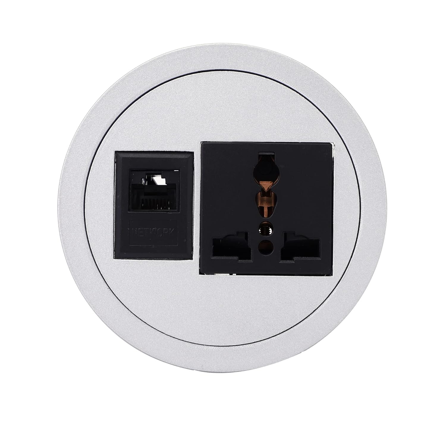 BOXNUBE Power Grommet Socket with LAN Port for Desktop, Workstation, Computer, Desk/Table, Kitchen, Office, Home and More (Silver)