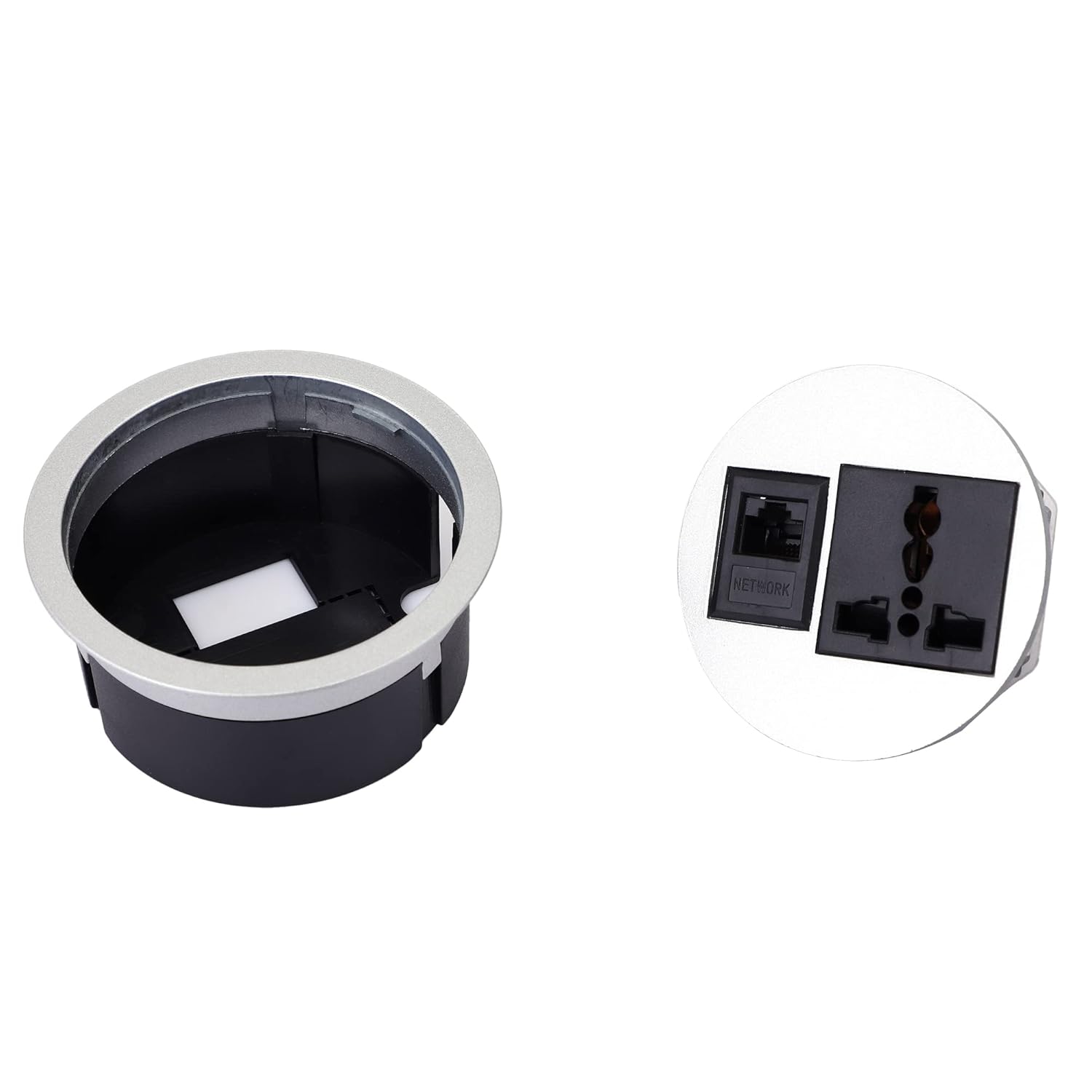 BOXNUBE Power Grommet Socket with LAN Port for Desktop, Workstation, Computer, Desk/Table, Kitchen, Office, Home and More (Silver)