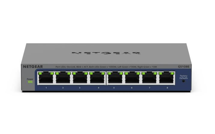 Netgear GS108E 8 Port Gigabit Plus Switch | Fanless Design | L2 Lite Manage Capability