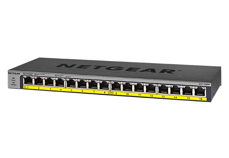 NETGEAR Gigabit Unmanaged Switch (GS116PP) 16-Port Gigabit Ethernet High-Power Unmanaged PoE+ Switch