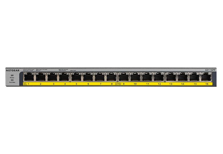 NETGEAR Gigabit Unmanaged Switch (GS116PP) 16-Port Gigabit Ethernet High-Power Unmanaged PoE+ Switch