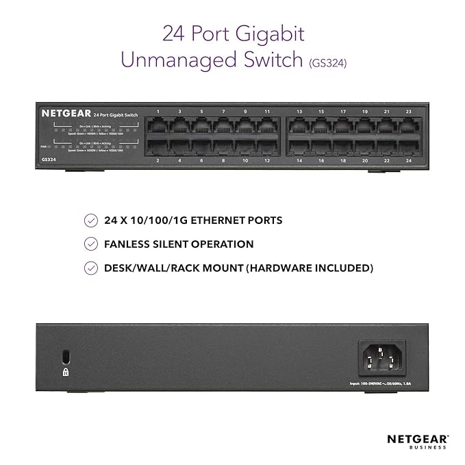 Netgear GS324 24-Port Gigabit Ethernet Unmanaged Switch
