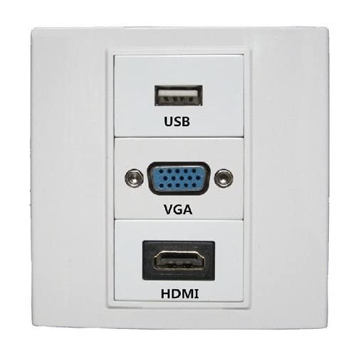 BOXNUBE Multimedia Modular Wall Face Plate with HDMI + VGA + USB Panel Sockets - White