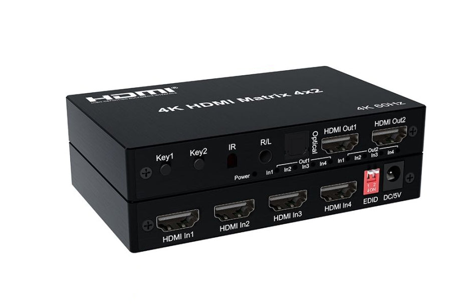 BOXNUBE HDMI 4x2 Matrix + Audio Extractor HDMI Switch Splitter Converter Switcher with Remote Control 4 in 2 Out 3D 1080p