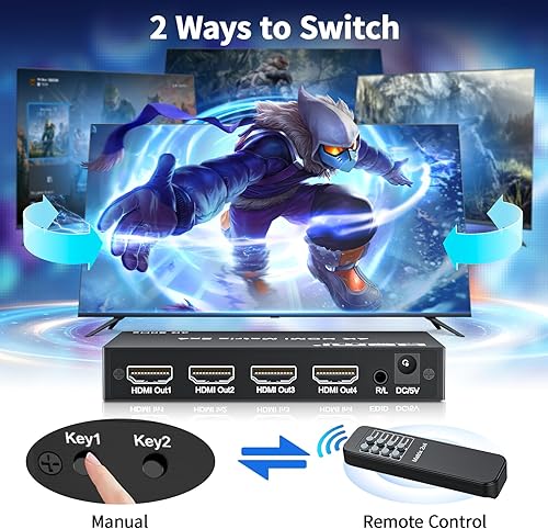 BOXNUBE HDMI 4x2 Matrix + Audio Extractor HDMI Switch Splitter Converter Switcher with Remote Control 4 in 2 Out 3D 1080p