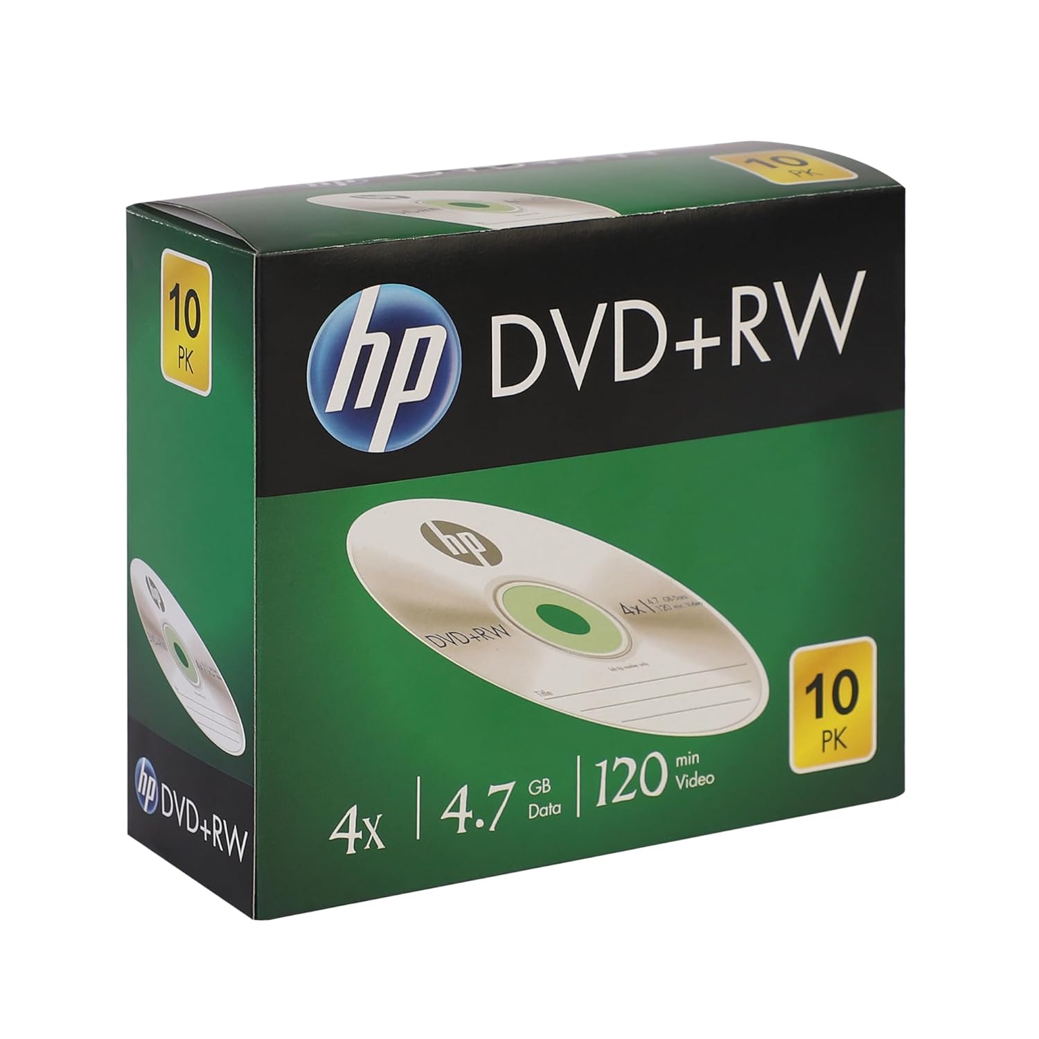 HP Blank DVD+RW 4.7GB Rewritable Disc Slim Case 4x Speed DRWA00086 (10 Pack)