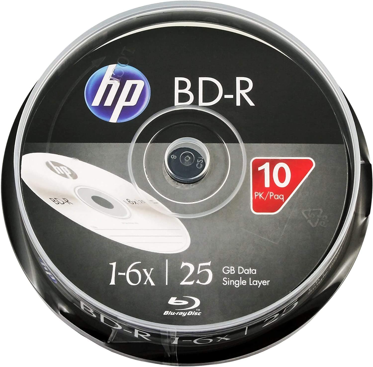 HP BD-R 25GB Premium Blu Ray Recordable Disc Cake Box Spindle 6X Speed (Pack of 10)