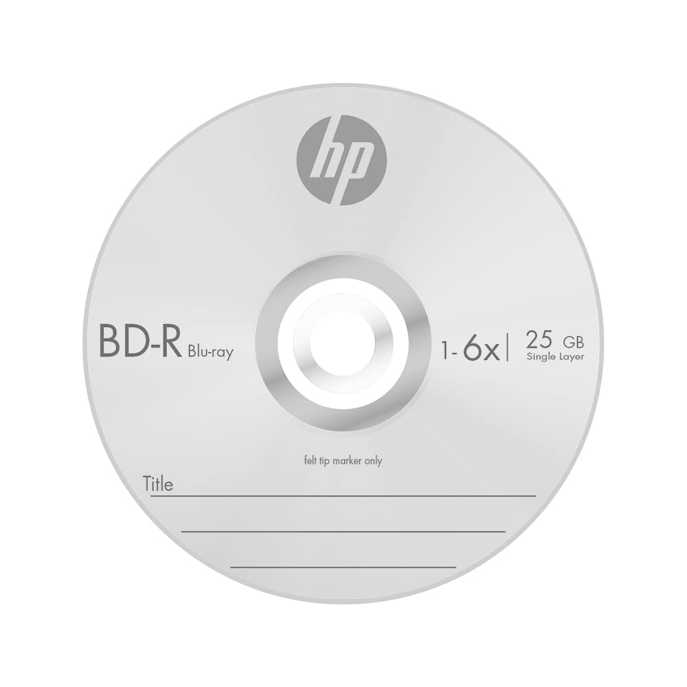 HP BD-R 25GB Premium Blu Ray Recordable Disc Cake Box Spindle 6X Speed (Pack of 10)