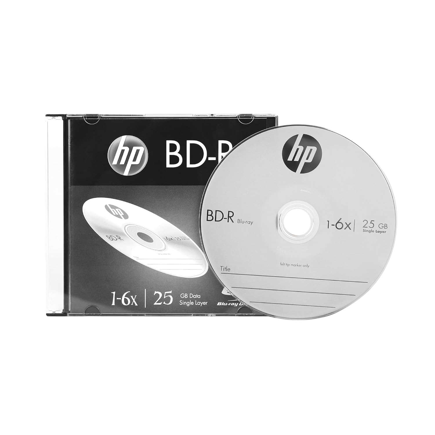 HP Blu-Ray BD-R 25GB Premium Recordable Disc in Slim Case 6x Speed Bluray BDR