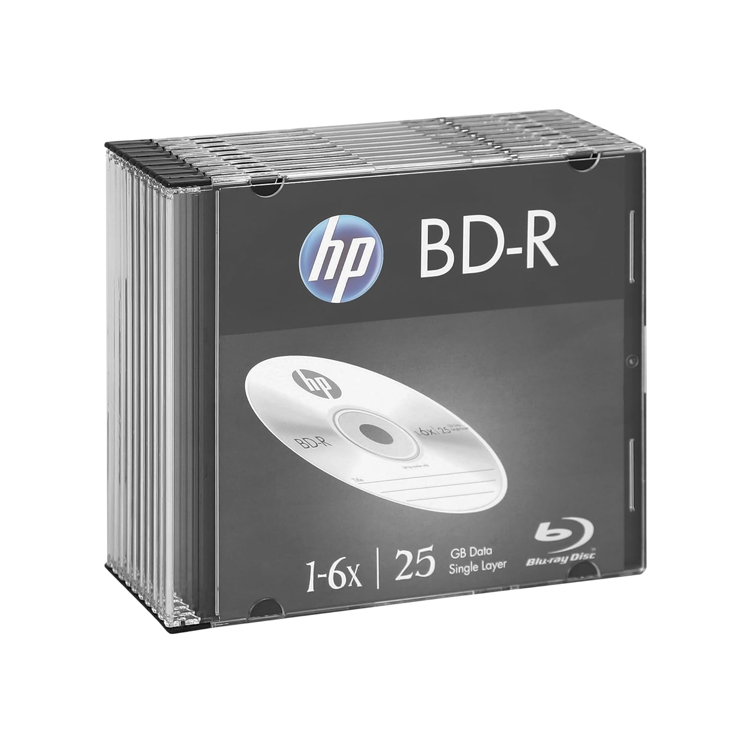 HP Blu-Ray BD-R 25GB Premium Recordable Disc in Slim Case 6x Speed Bluray BDR