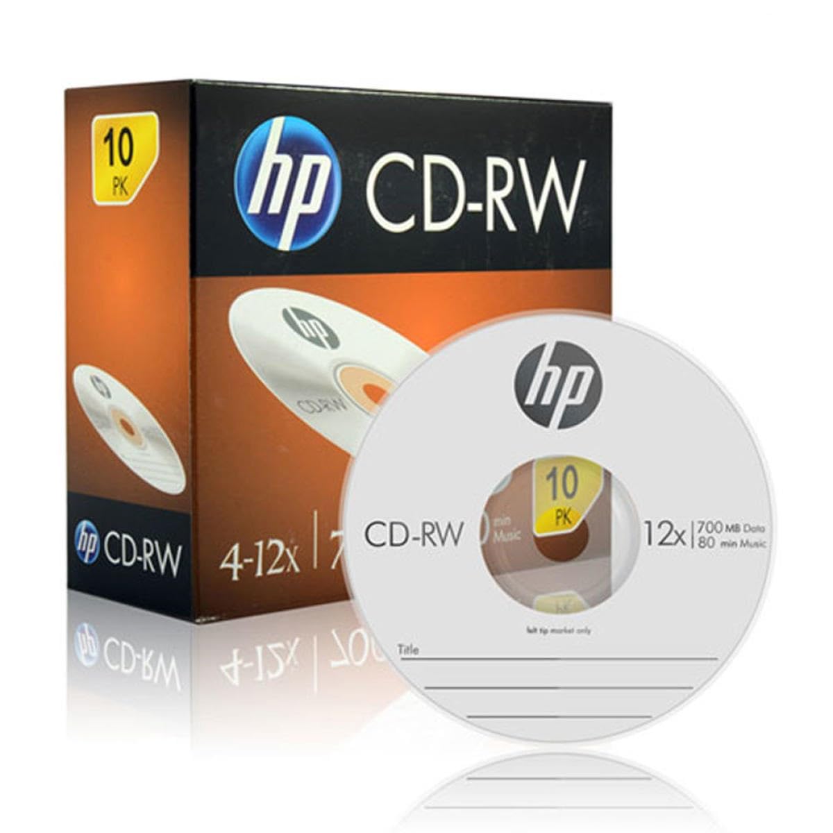 HP Blank CD-RW 700MB Rewritable CD Disc 12x Speed Jewel Case (Pack of 10)