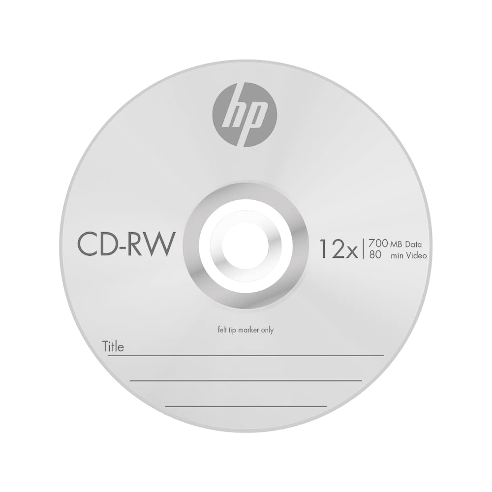 HP Blank CD-RW 700MB Rewritable CD Disc 12x Speed Jewel Case (Pack of 10)