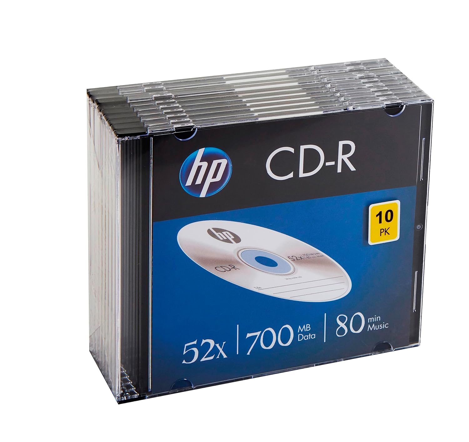 HP CD-R 700MB Premium Recordable Blank CD Slim Jewel Case 52x Speed (Pack of 10)