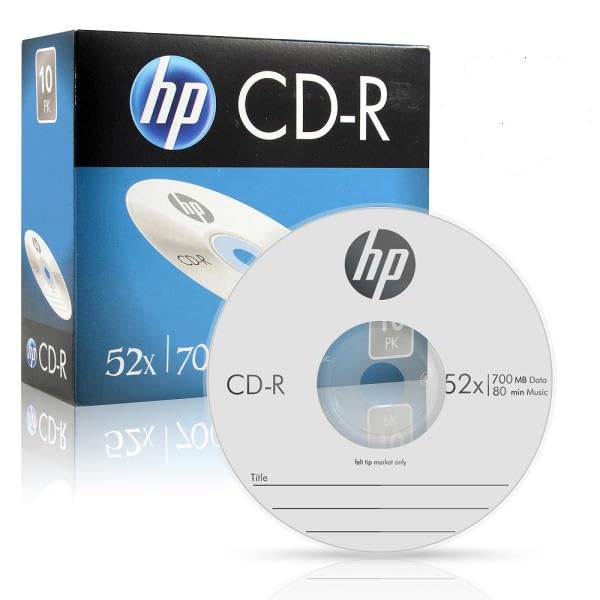 HP CD-R 700MB Premium Recordable Blank CD Slim Jewel Case 52x Speed (Pack of 10)