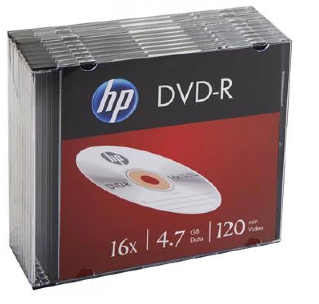 HP DVD-R 4.7GB Premium Recordable DVD Slim Jewel Case 16x Speed (Pack of 10)