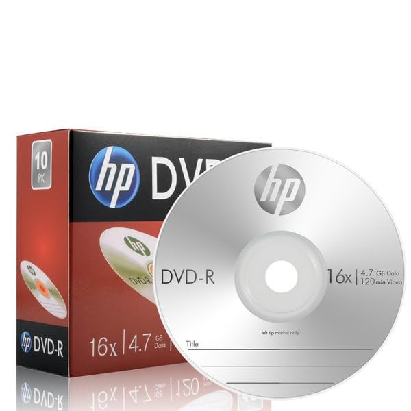 HP DVD-R 4.7GB Premium Recordable DVD Slim Jewel Case 16x Speed (Pack of 10)