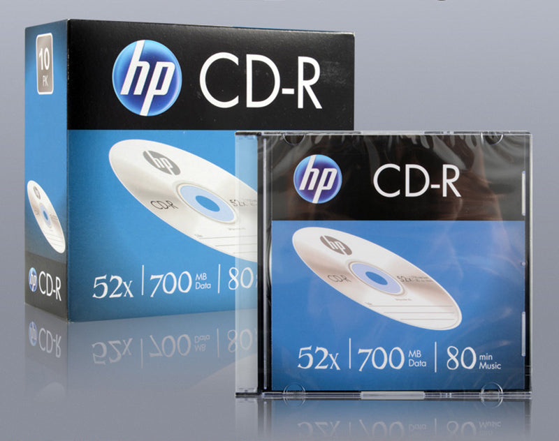 HP CD-R 700MB Premium Recordable Blank CD Slim Jewel Case 52x Speed (Pack of 10)